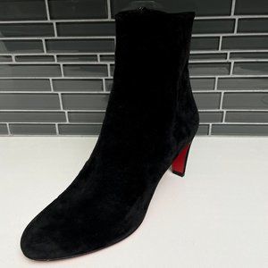 CHRISTIAN LOUBOUTIN Black Suede Ankle Cone Block Heel Booties - IT 39, US 9